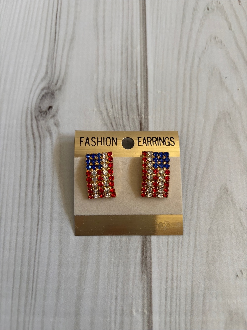 Red, White & Blue Crystal Flag Pierces Earrings